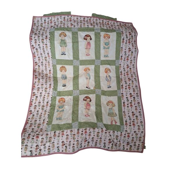 Handmade paper doll quilt with outfits 48 x 27